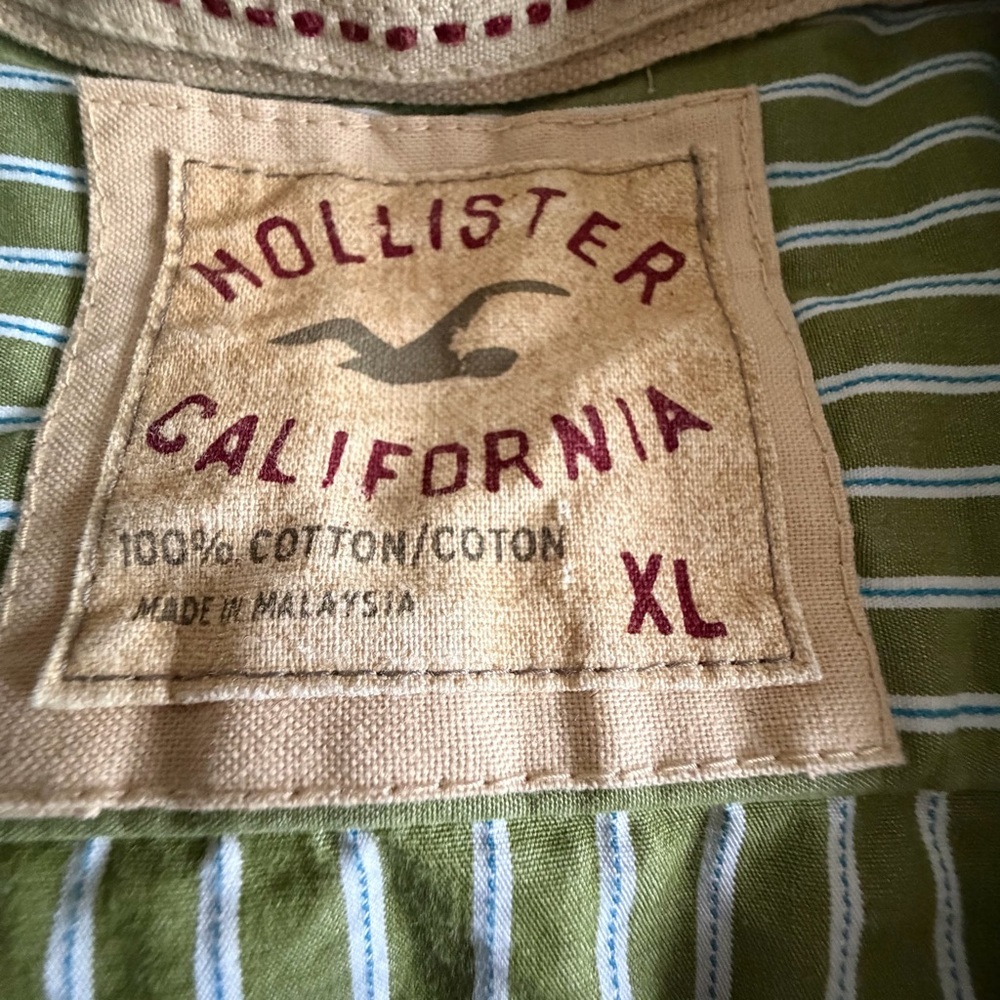 Hollister Shirt Mens XL Green Stripe Long Sleeve Button Up Casual Preppy - Picture 9 of 11